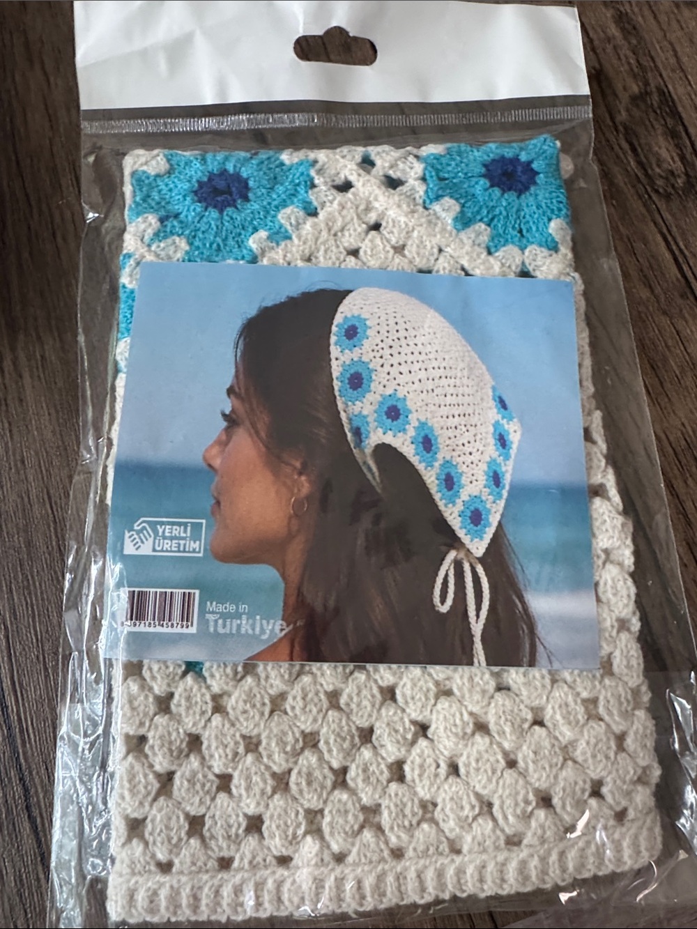Crocheted Blue & White Headscarf - Women Accessories